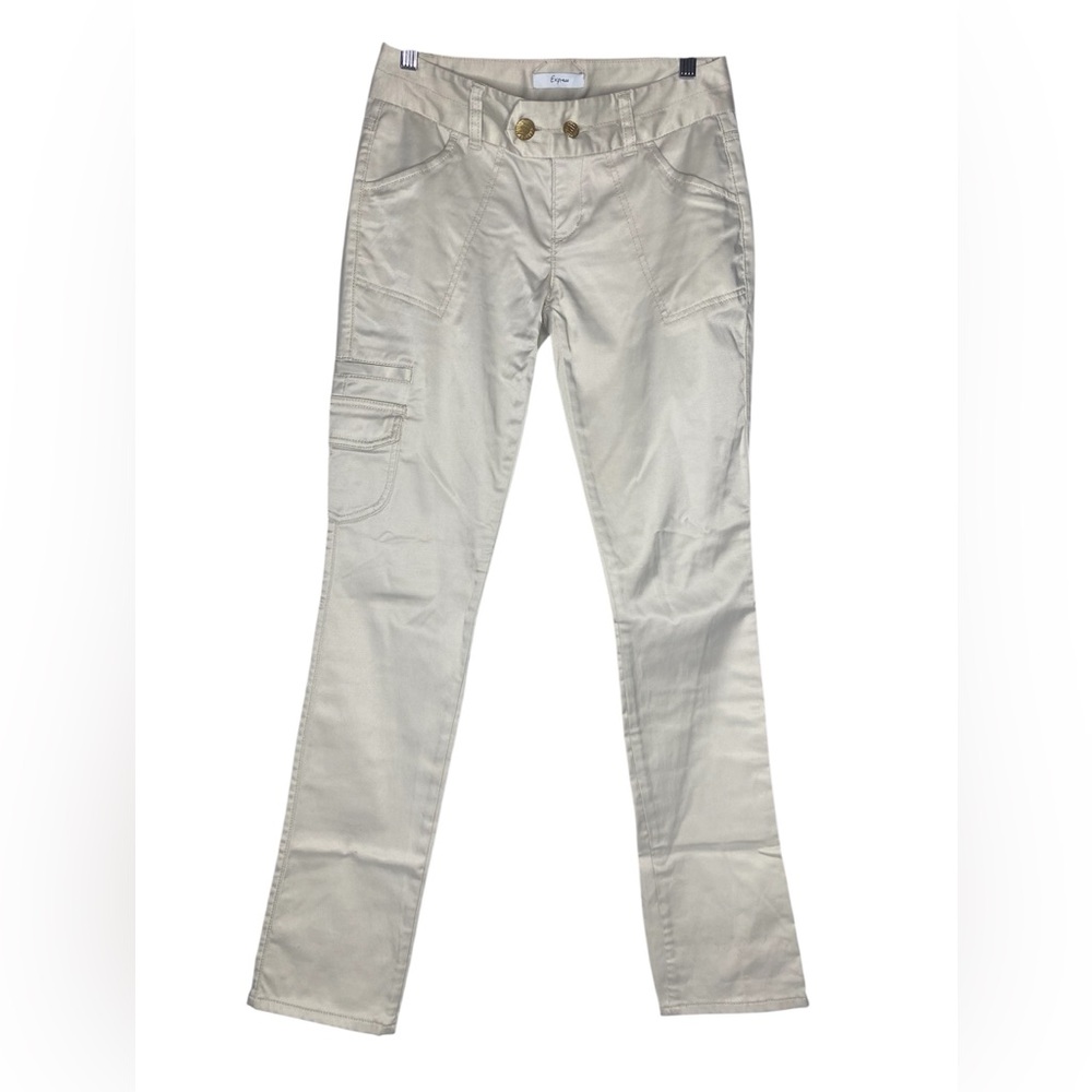 NWOT! Vintage Express Shiny Cream Straight Cargo Pants Y2K - Size 0